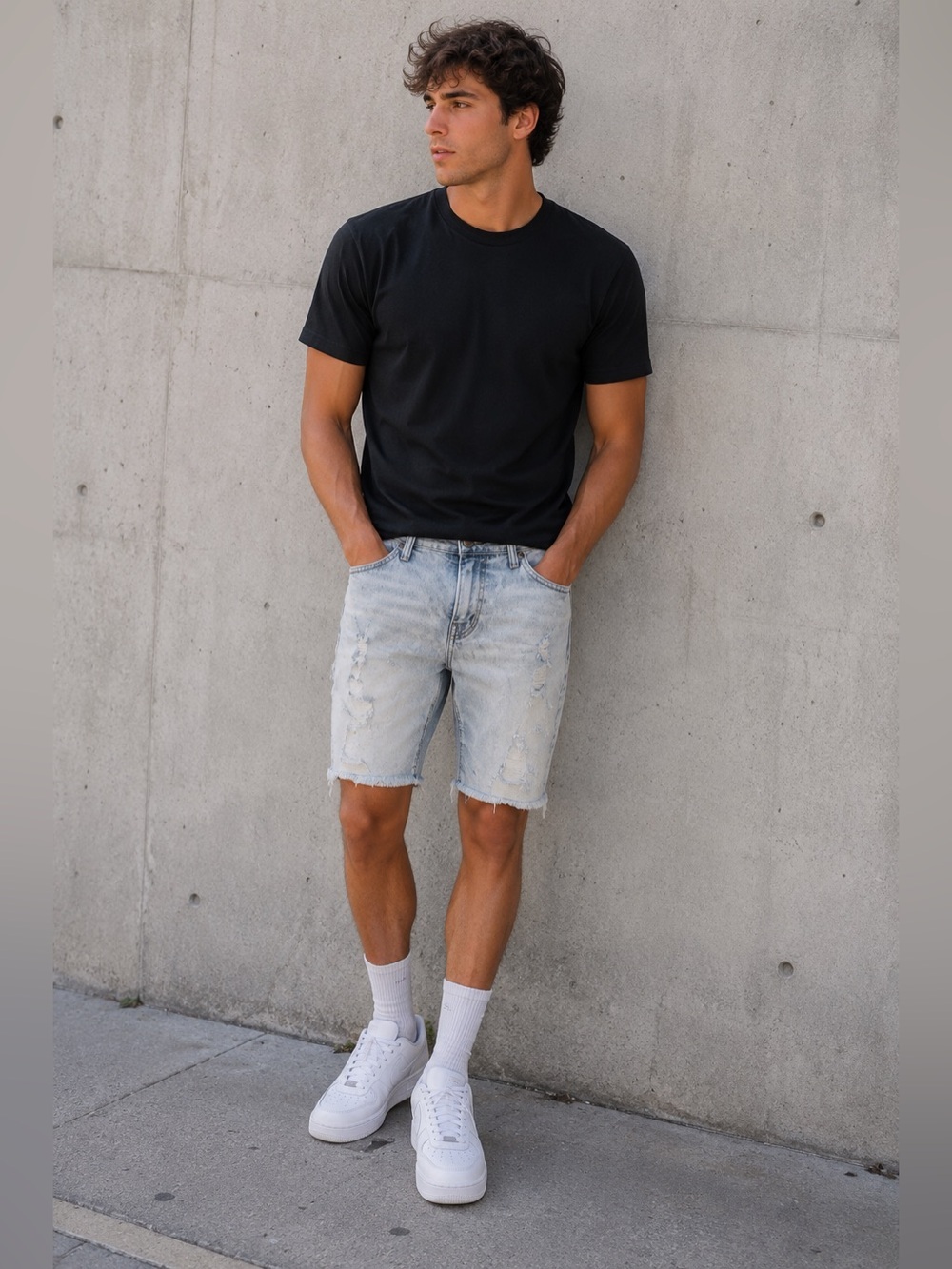 American Eagle Outfitters Light Blue Distressed Denim Shorts